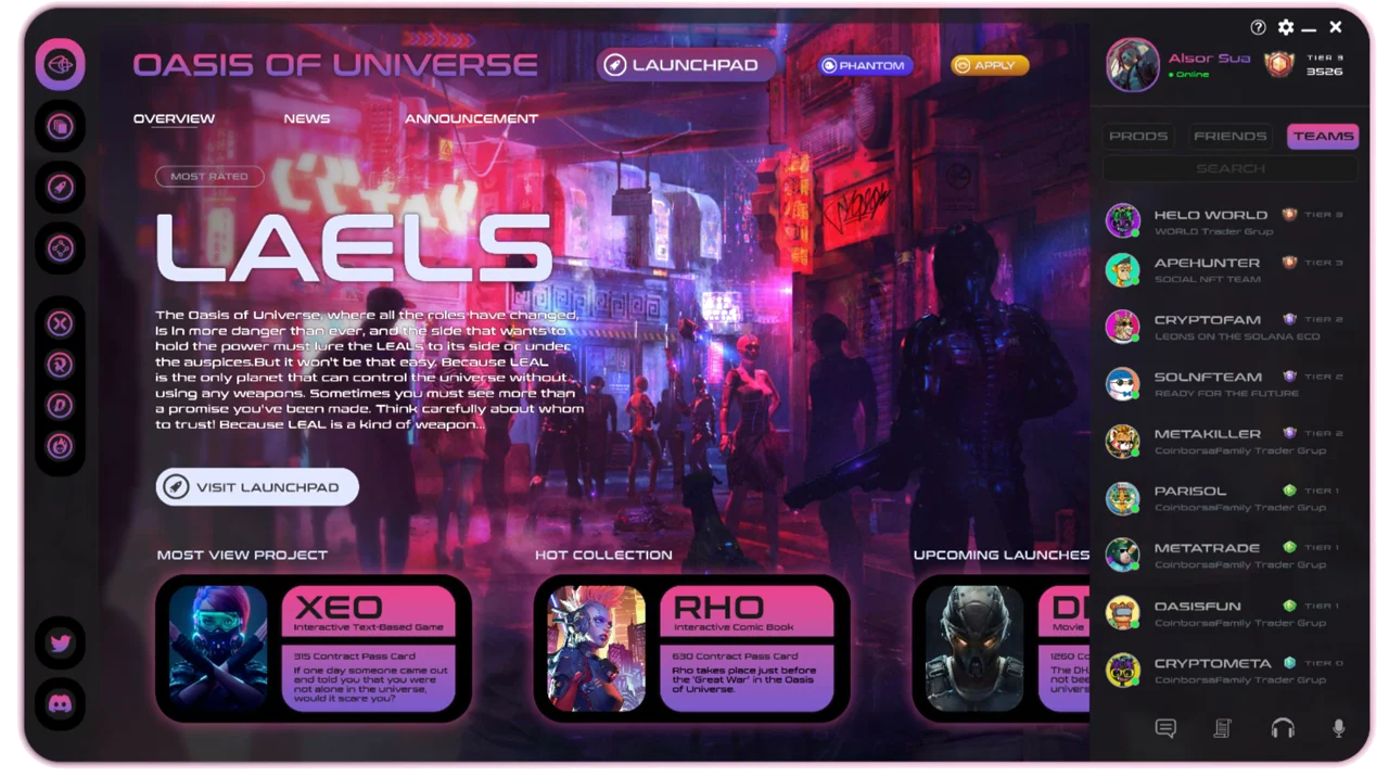 Oasis of Universe launchpad interface